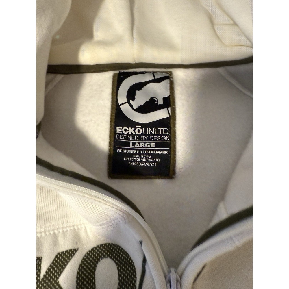 Ecko Unltd Vintage Full Zip Hoodie Sweatshirt Mens Large Ivory Streetwear - Picture 6 of 8